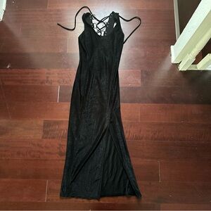 Vintage Contempo Casuals 90s Slit Maxi Dress with D-Ring Corset Back Detail